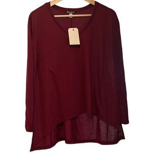 Billabong  Burgundy Long Drop Shoulder Sleeves V Neck Top Size S NWT